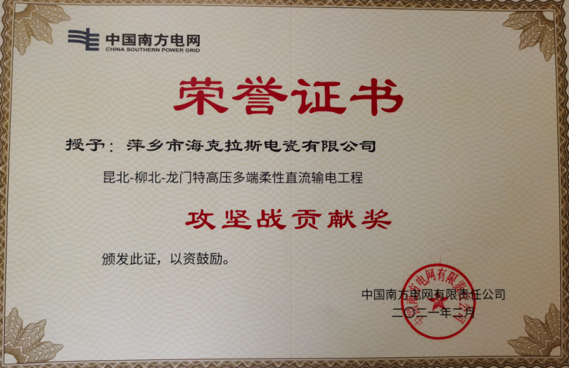 中國南方電網有限責任公司攻堅戰(zhàn)貢獻獎